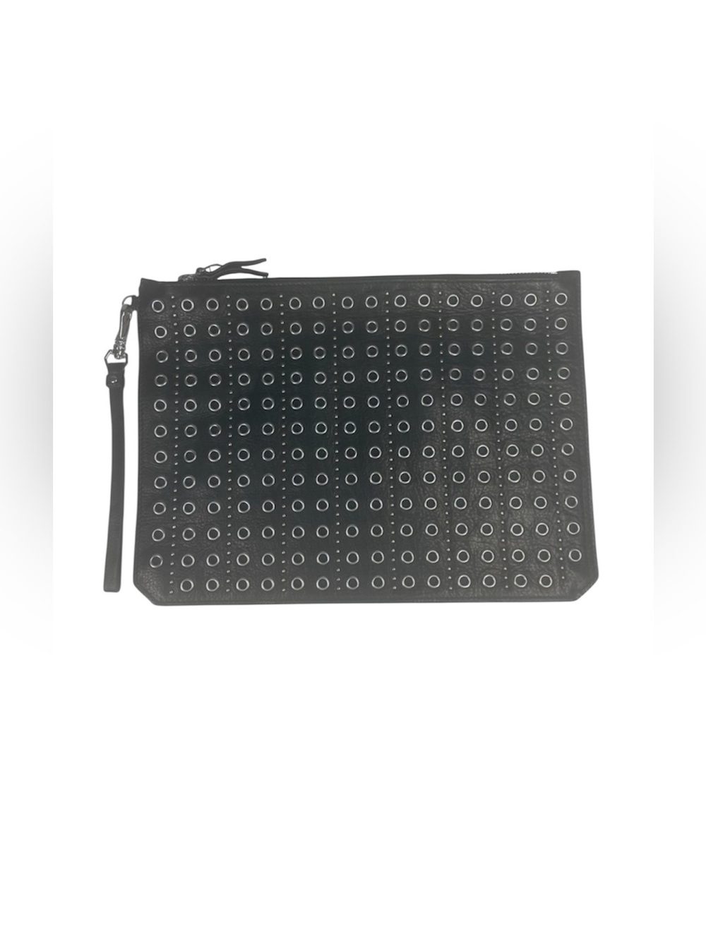Etienne Aigner Eva Grommet Stud Wristlet Clutch Handbag Bag Black Leather